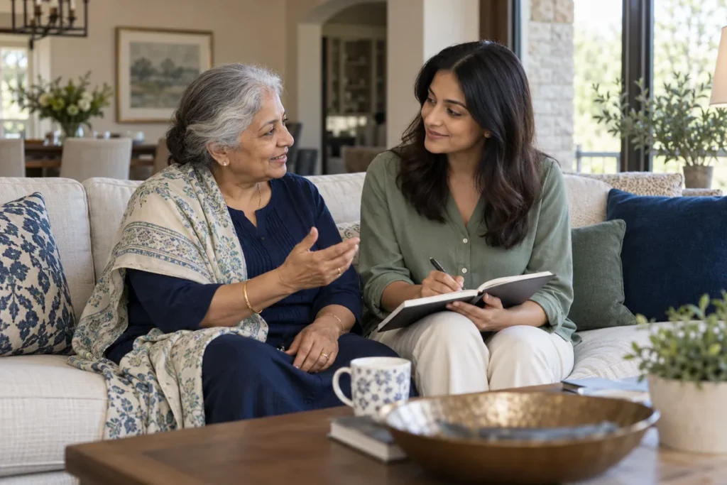 A grandmother and granddaughter discussing next steps